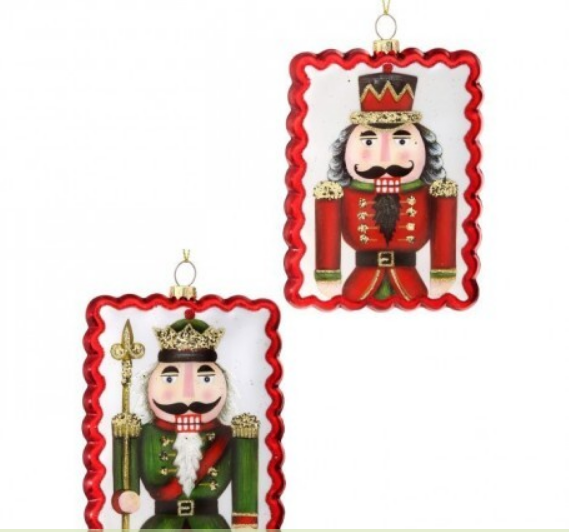 5" GLASS FLAT NUTCRACKER ORNAMENT 2AST