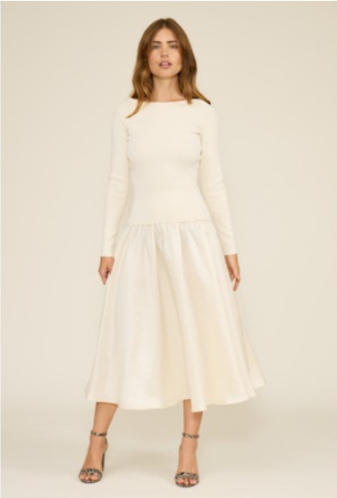 Elsa Mixed Media Dress - Cream