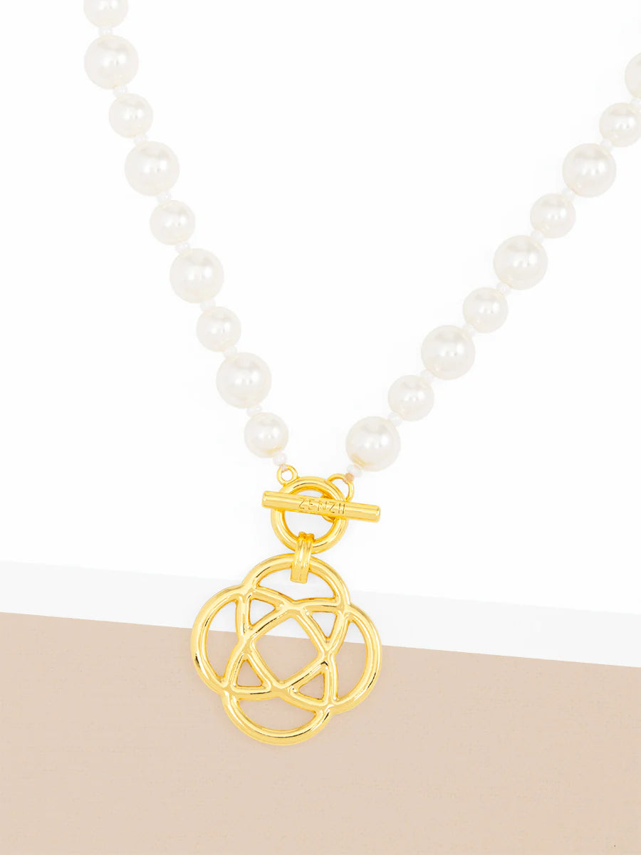 Clover Charm Pearl Beaded Collar Necklace Jewelry