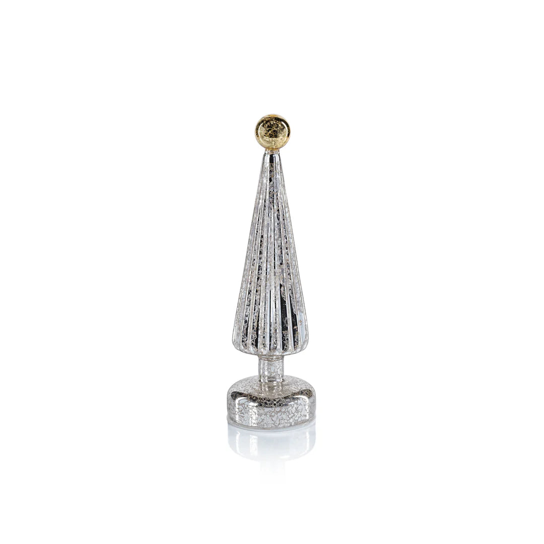 LED Tree with Globe Finial - Silver with Gold - 12.5 in