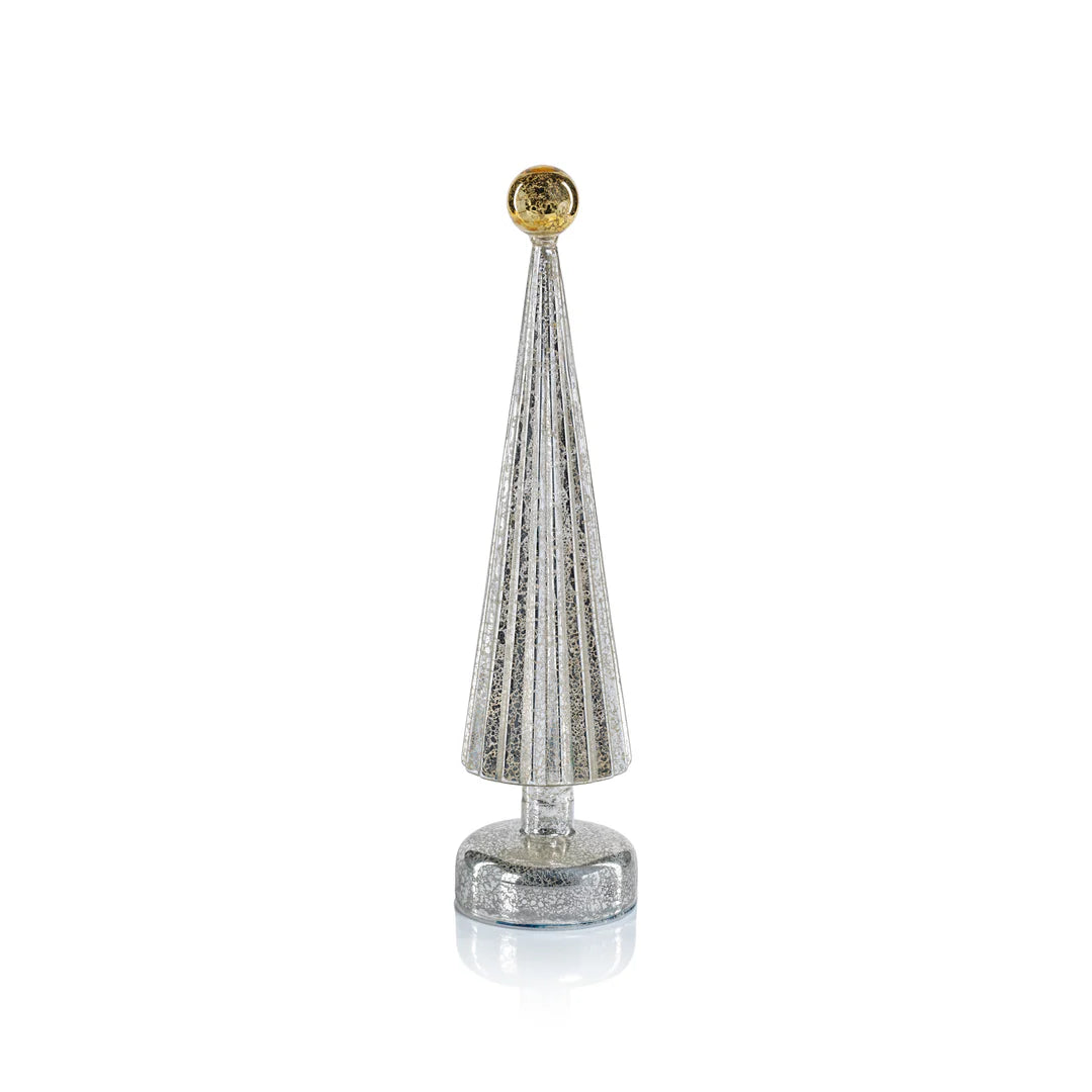 LED Tree with Globe Finial - Silver with Gold - 14.5 in