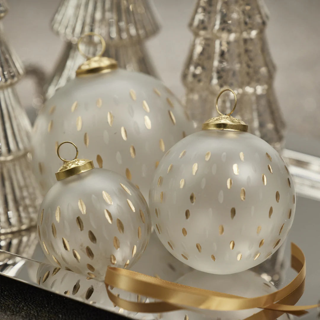 Frosted & Etched in Gold Glass Ornament - Clear - 3 in