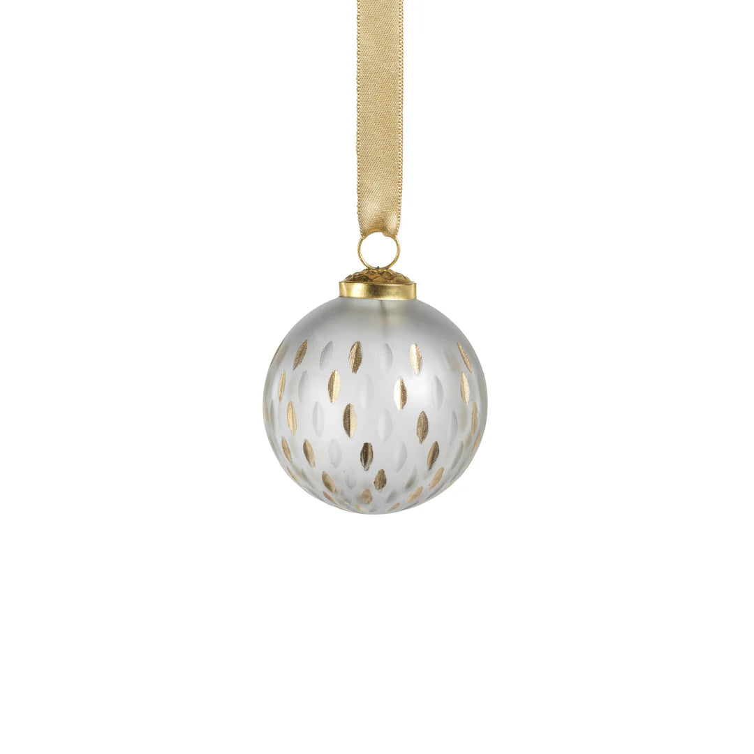 Frosted & Etched in Gold Glass Ornament - Clear - 3 in