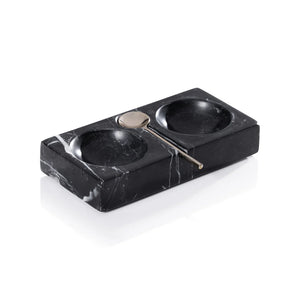 Marble Salt and Pepper Dish with Spoon - Black