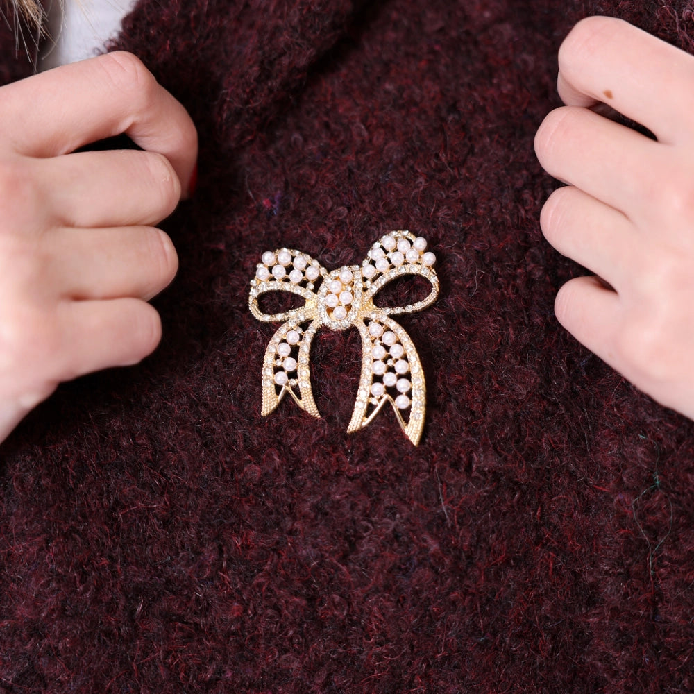 Magnetic Brooches - Bow with Pearls