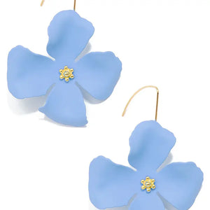 Matte Flower Threader Drop Earring-Light Blue