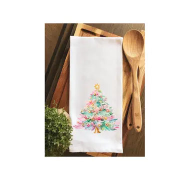 Watercolor Preppy Christmas Tree Tea Towel - Hand Towel