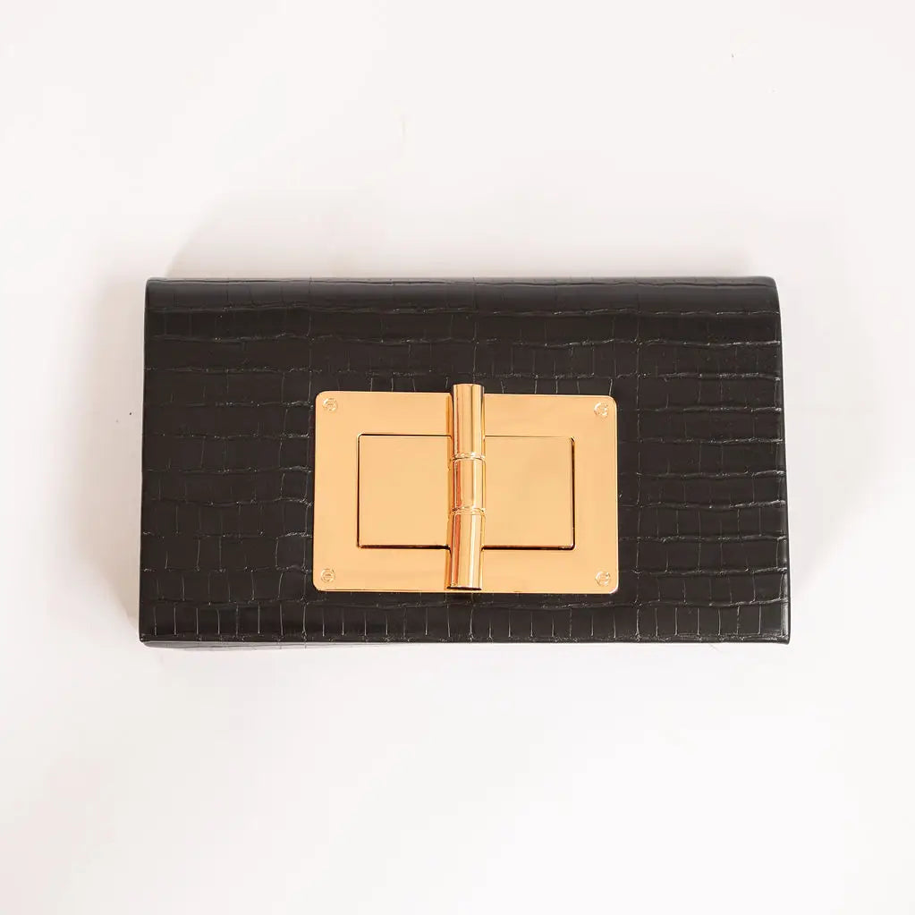 Lillian Black Croc Clutch