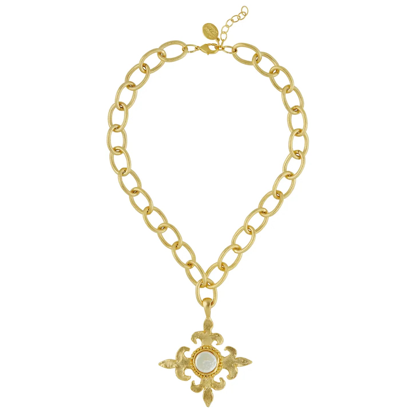 Gold Fleur Cross + Pearl Loop Chain Necklace