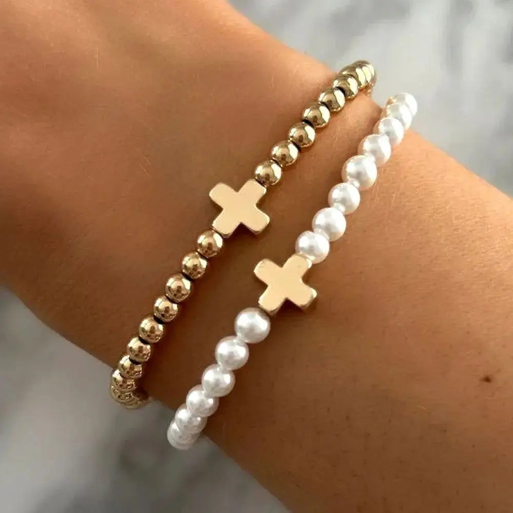 Gracie Cross Bracelet-Pearl