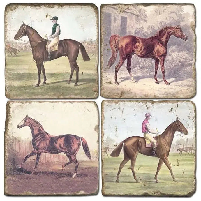 Horses in Profile - Tumbled Marble Coasters Set/4