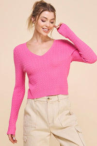 Soft Cable Knit V Neck Sweater