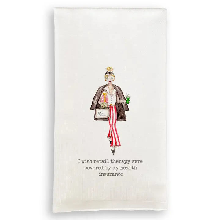 Retail Therapy Shopper Girl Dish Towel