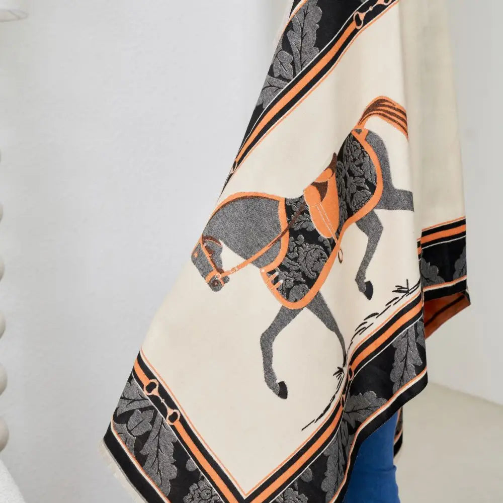 Baroque Horses Acrylic Cashmere Scarf - Black