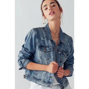 Vintage Washed Crop Denim Trucker Jacket