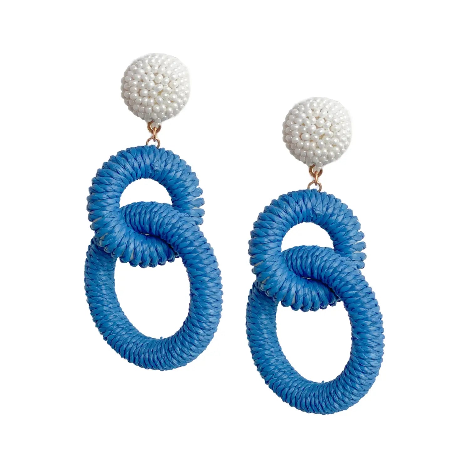 Nantucket Raffia Earrings | Blue Denim and White