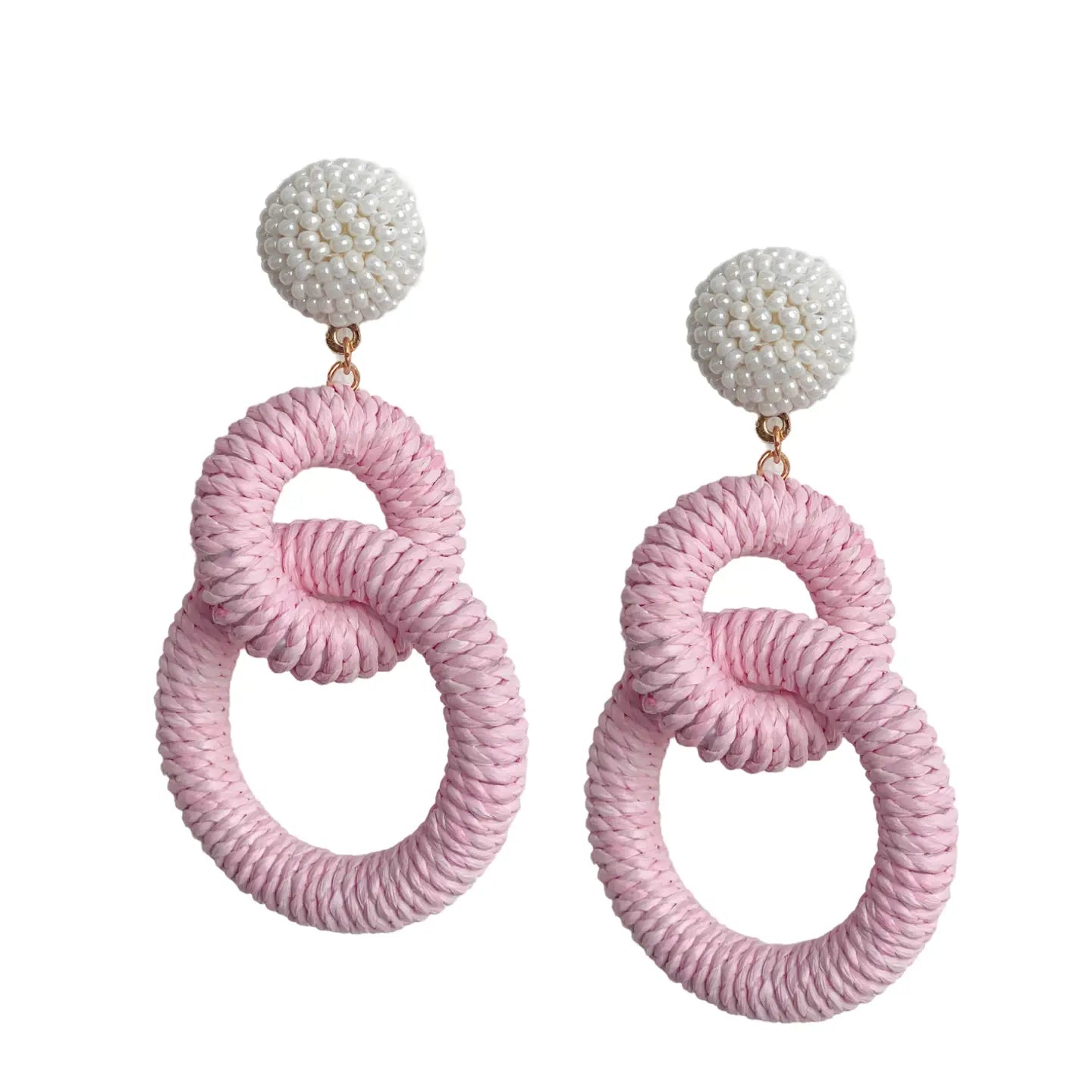 Nantucket Raffia Earrings | Pink and White
