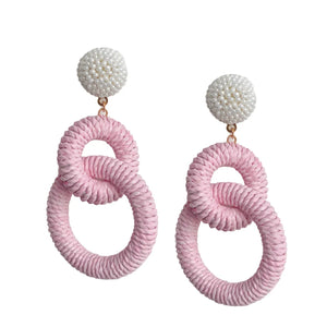 Nantucket Raffia Earrings | Pink and White