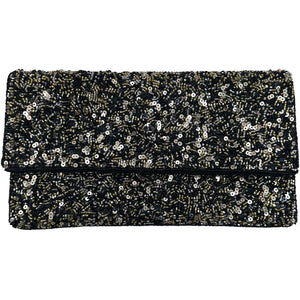 Sequin Beaded Black & Gold Clutch