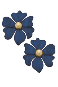 Sophie Marbled Resin Flower Stud Earrings - Blue