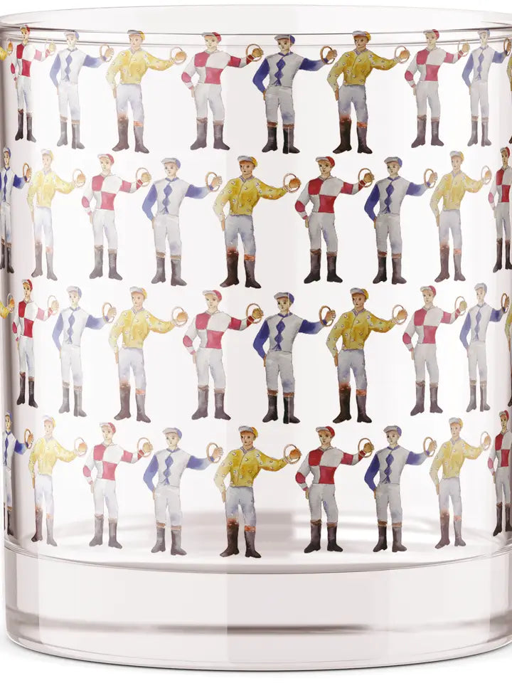 Horse Racing Jockeys Repeat Bourbon Whiskey Rocks Glass