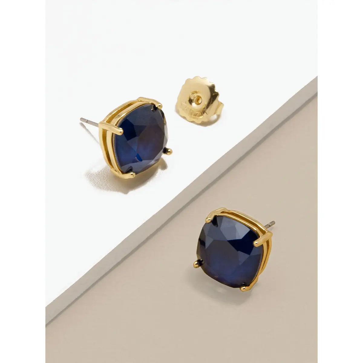 Square Crystal Stud Earring-Navy