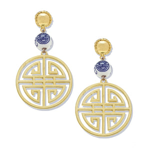 Gold Medallion & Porcelain Dangle Earrings