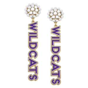 Wildcats Pearl Cluster Outline Enamel Earrings