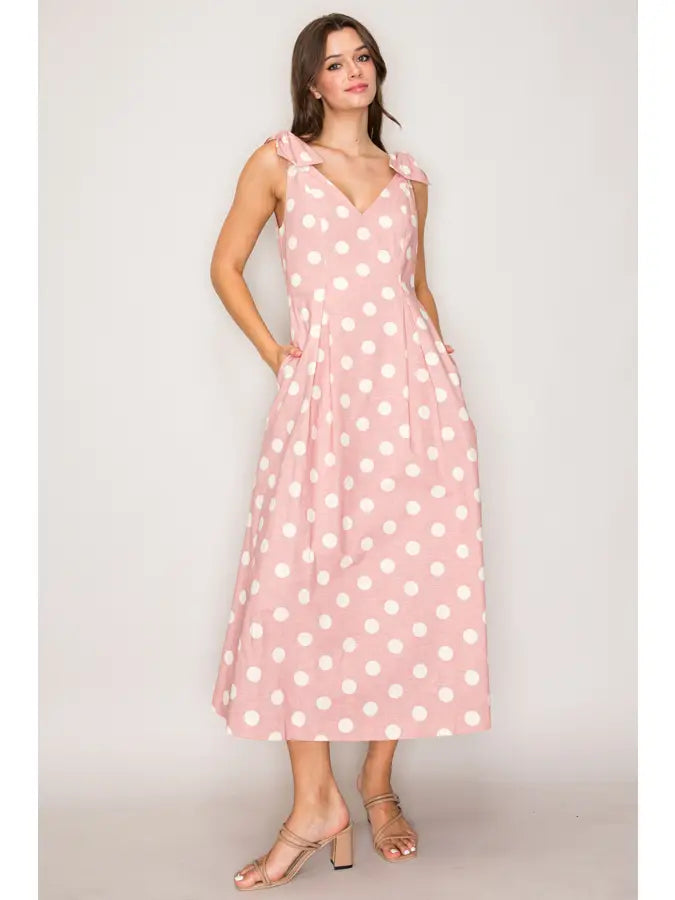 MAUVE/IVORY Polka Dot Linen Dress Ada & Lo MAUVE/IVORY Polka Dot Linen Dress Ada & Lo
