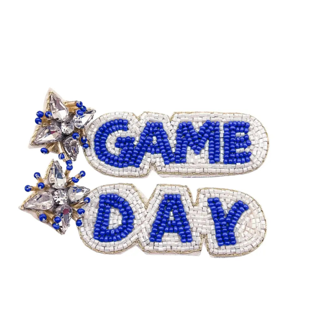 Game Day Beaded Blue/White Earrings