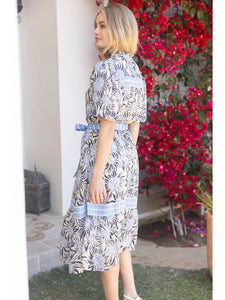 Floral Print Contrast Stripe Midi Dress