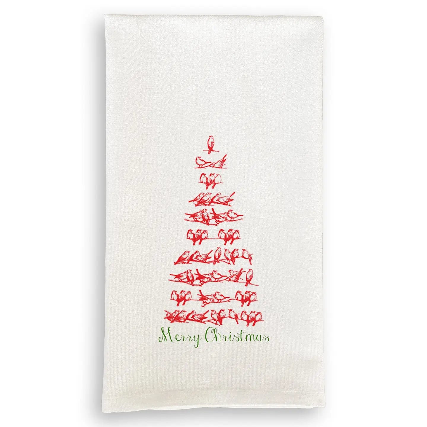 Red Bird Tree with Merry Christmas - Tea Towel