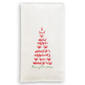 Red Bird Tree with Merry Christmas - Tea Towel
