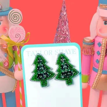 Beaded Crystal Christmas Tree Studs