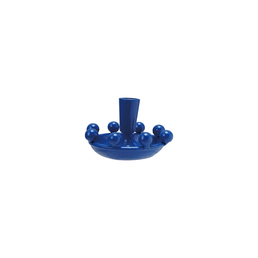 Cast Iron Candle Taper Holder with Balls, Blue