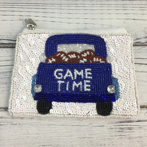 Beaded Blue and White Sequin Football Coin Purse