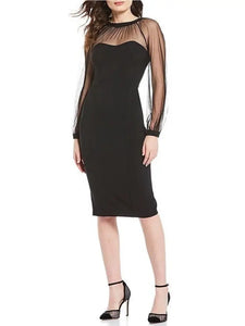 Maggy London Mesh Illusion Neckline Midi Sheath Party Dress