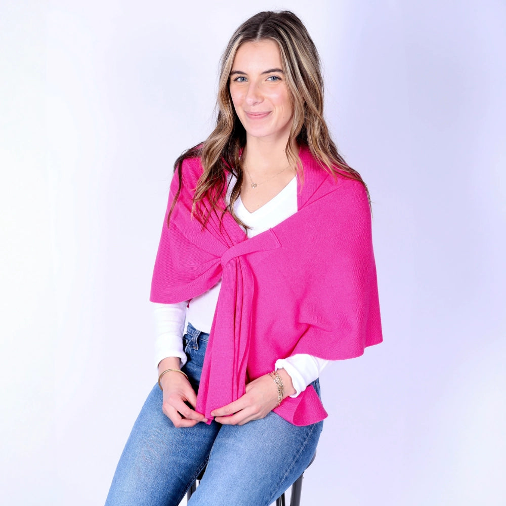 Katie Knit Solid Keyhole Wrap-Magenta