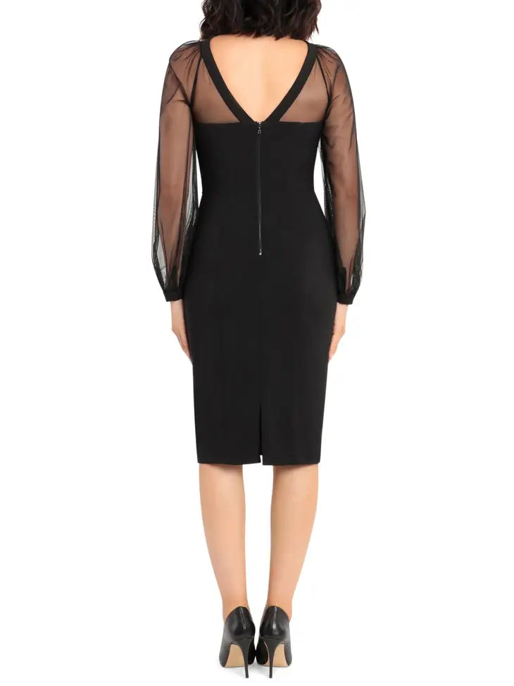 Maggy London Mesh Illusion Neckline Midi Sheath Party Dress