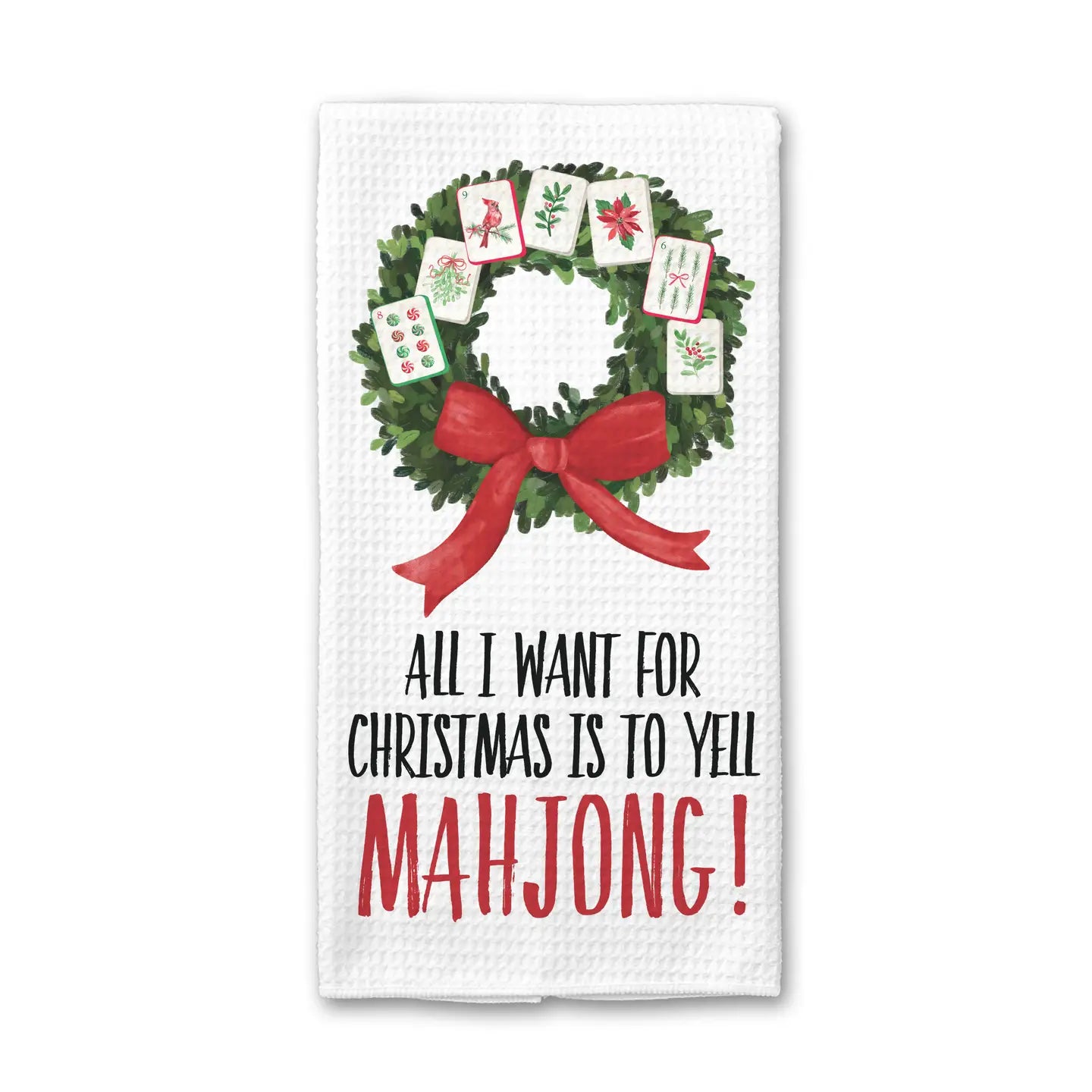 Christmas Mahjong Tea Towel-Christmas Wreath