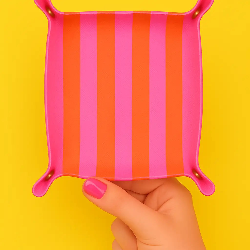 Preppy Stripe Trinket Gift Tray | Pink & Orange Stripe