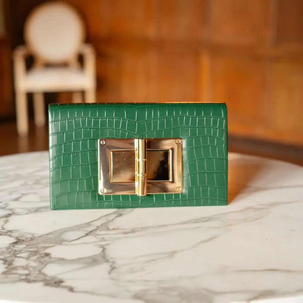 Lillian Croc Clutch-Green