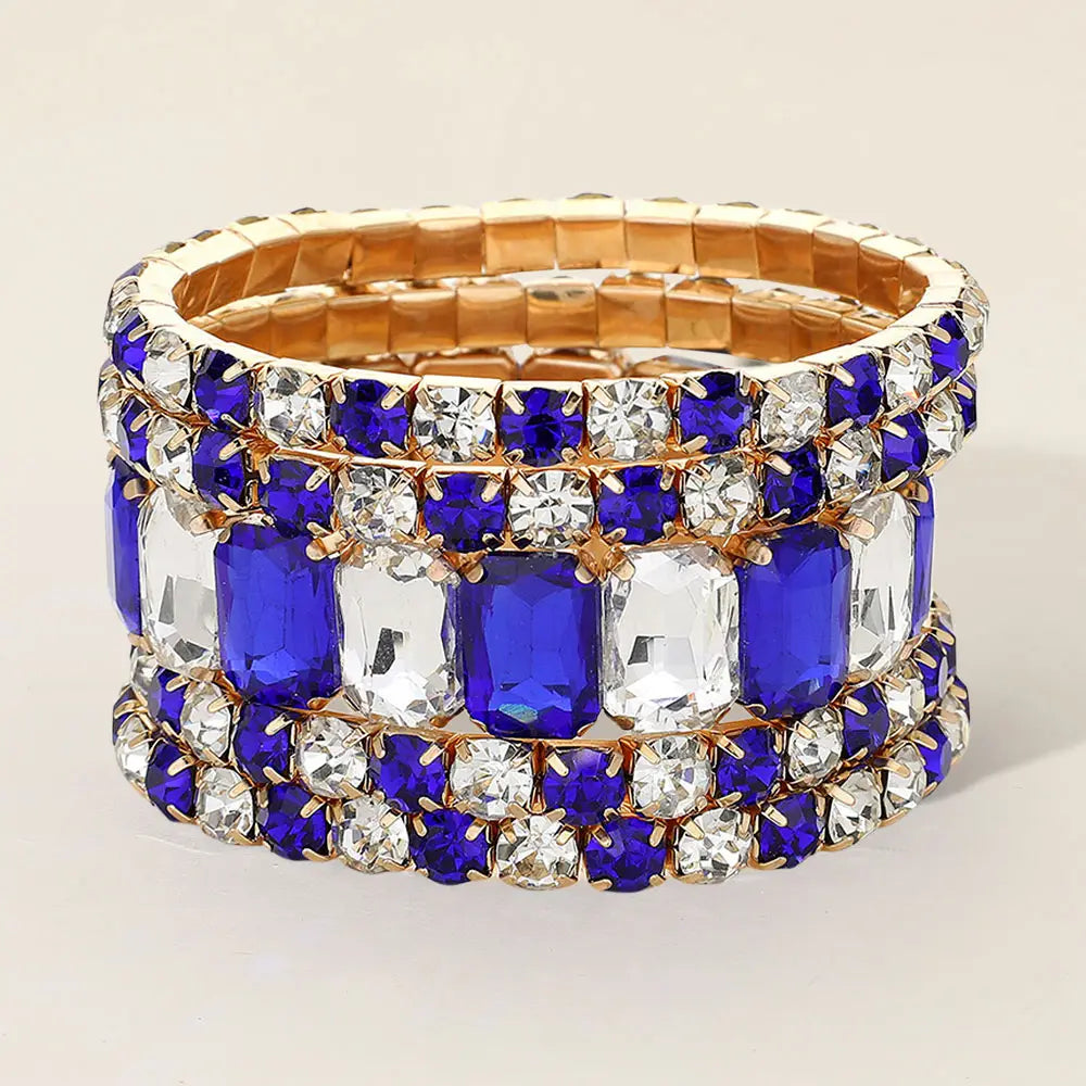 5PCS - Emerald Cut Round Stone Stretch Evening Bracelets