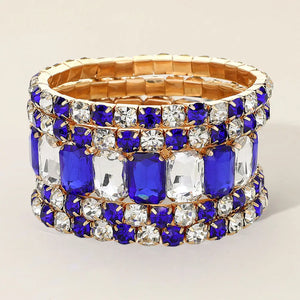 5PCS - Emerald Cut Round Stone Stretch Evening Bracelets