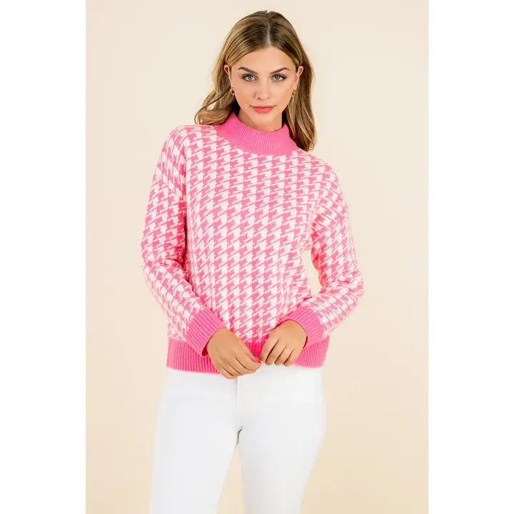 Pink Houndstooth Sweater