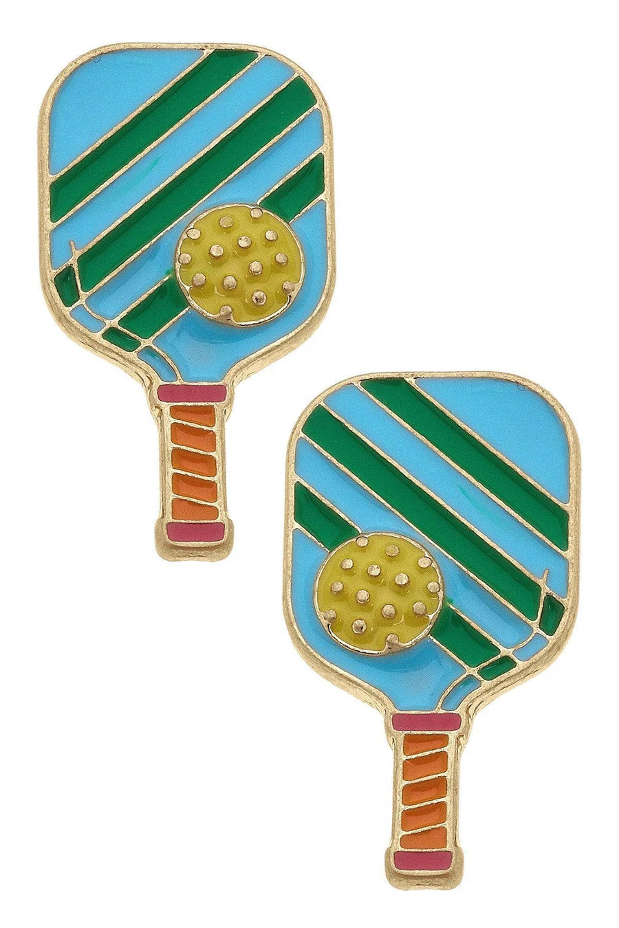 Ellie Pickleball Enamel Stud Earrings in Green & Blue