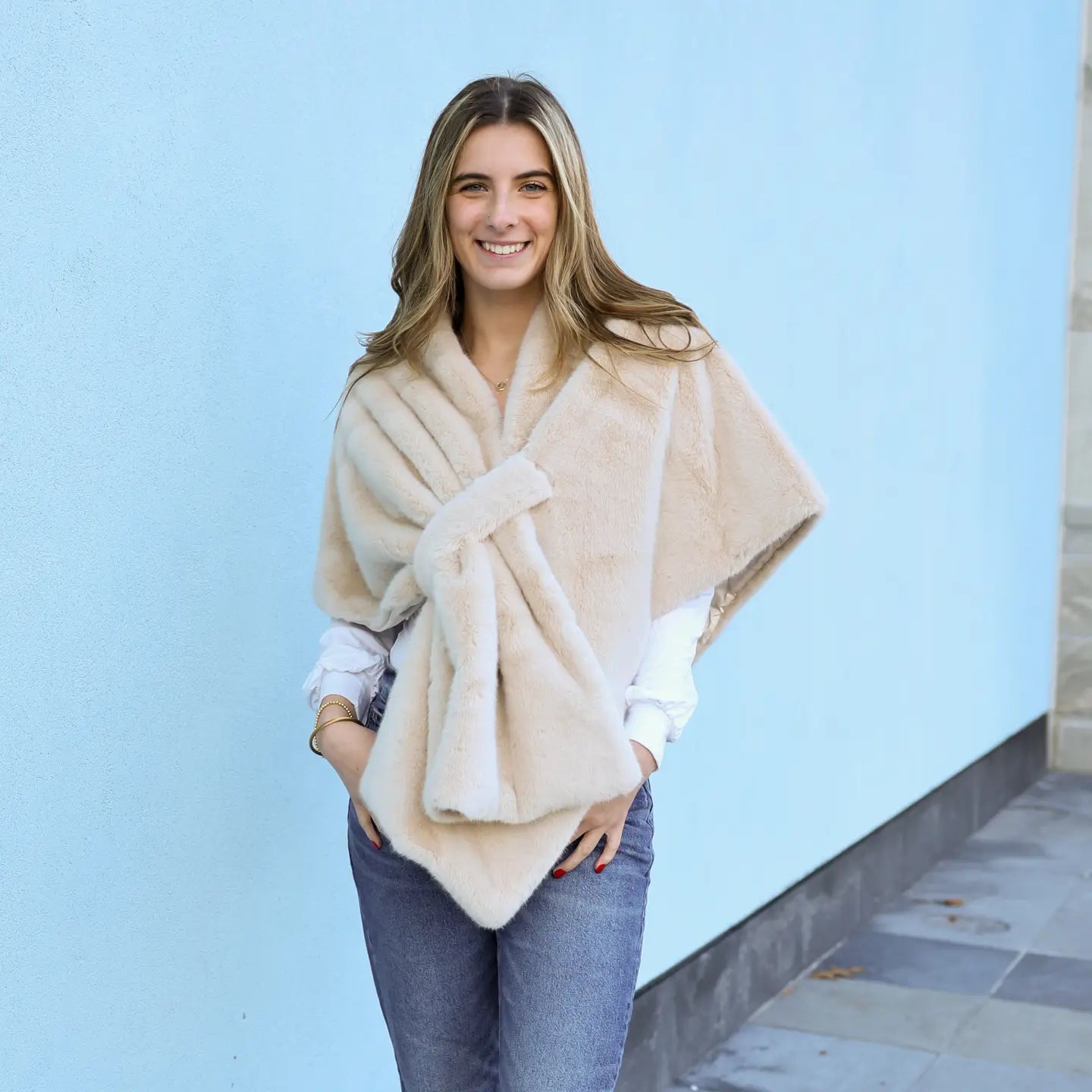 Katie Faux Fur Wrap-Camel