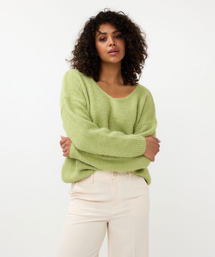 Lime Green  V-neck Tape Yarn Sweater