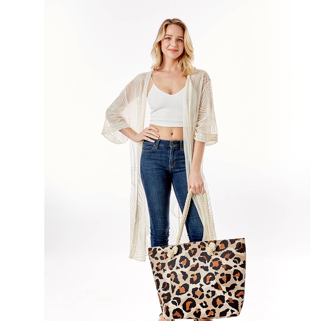 Leopard Print Top Handle Beach Tote Bags: One Size / LEOPARD