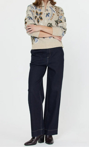 Floral Jacquard Zip Sweater